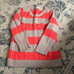 LOFT Coral/Brown Stripe Cable Knit Sweater